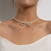 Fashion Bowknot Imitation Pearl Glitter Necklaces for Girls Sweet Cute Trendy Jewelry for Women Ladies Accessories Wholesale