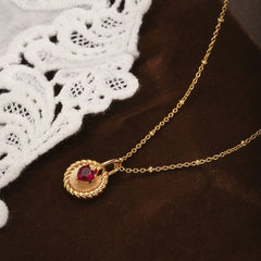 Fashion Copper Link Chain Red Cubic Zirconia Pendent Necklaces for Girls Sweet Heart Shaped Jewelry for Women Ladies Wholesale