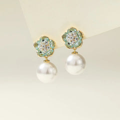 Fashion Flower Imitation Pearl Luxury Drop Earrings for Girls Elegant Graceful Trendy Jewelry for Women Ladies Accessories Chic