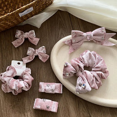 Simple Solid Color Glitter Bowknot Scrunchies for Baby Girls Elegant Velvet Luxurious Hair Ties for Kids Child Hair Accessories