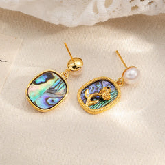 Fashion White Shell Copper 18K Gold Plated Drop Earrings for Girls Glitter S925 Silver Jewelry for Women Ladies Wholesale Bulk