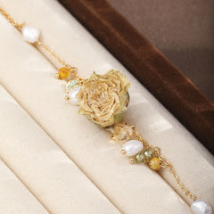 Fashion Rose Dried Flowers Freshwater Pearl Glass Crystal Yellow Jasper Bracelets for Girls Jewelry for Women Ladies Wholesale