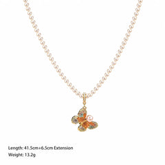 Fashion Copper Butterfly Glass Pearl Pendent Necklaces for Girls Elegant Jewelry for Women Ladies Wholesale China Factory