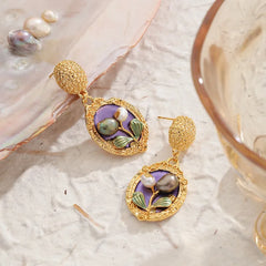 Women S925 Silver Freshwater Pearl 18k Gold-plated Drip Glaze Hand-Painted Graffiti Earring in Stock Jewelry for Female Party