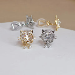 Sweet Elegant Fashion Glitter Animals Cat Peppy Clip on Earrings for Girls Trendy Refined Jewelry for Women Ladies Accessories