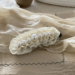 Gentle Banana Clips White Lace Hair Clips for Women Girls with Imitation Pearl French Elegant High-end Hair Accessory Wholesale