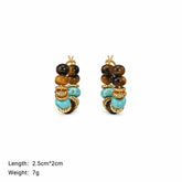 Fashion Turquoise Tiger Eye Stone Hoop Earrings for Girls Elegant Vintage 18K Gold Plated Jewelry for Women Ladies Wholesale