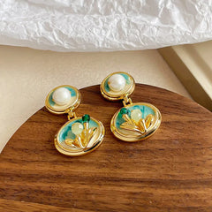 Female Freshwater Pearl S925 Silver 18k Gold-plated Hand-Drawn Artistic Painted Drip Glaze Earring in Stock Jewelry for Causal