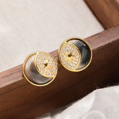 Women Circle S925 Silver Zircon Abalone Shell Small Stud Earring Fashion Simple Factory Price in Stock Jewelry for Female Daily