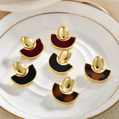 Retro Oval Fan-shaped Stud Earrings Geometric Trendy High-end Elegant Earrings Europe and American Fashionable Earrings Jewelry