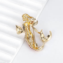 Fashion Alloy Sweet Mermaid Brooches for Girls Elegant Princess Glitter [Pins Jewelry for Women Ladies Accessories Wholesale