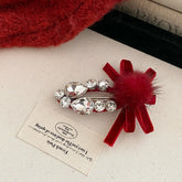 Red Velvet Hair Clip with Crystal Rhinestone and Faux Fur Pom Pom Hair Clips for Women Girls Fashion Hair Accessories Wholesale