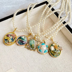 Female Freshwater Pearl Drip Glaze Hand-Painted Natural Stone Zircon Blue Necklace Factory Price in Stock Elegant Jewelry Causal