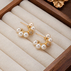 Ladies Pearl 18k Gold-plated S925 Silver Hoop Earring Fashion Elegant Charms Factory Price in Stock Jewelry for Women Causal