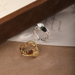 Unisex Silver Gold Color Copper Tiger Eye Stone Black Agate Open Rings Fashion Charms Dainty Factory Price in Stock Jewelry