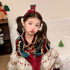 2025 Christmas Bowknot Santa Claws Socks Hairbands for Baby Girls Cute Sweet Glitter Head Bands for Kids Child Hair Accessories