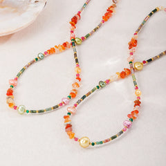 Fashion Freshwater Pearl Red Agate Natural Stone 18K Gold Plated Necklaces for Girls Vintage Jewelry for Women Ladies Wholesale