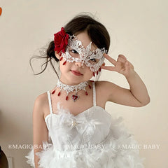 Halloween Mask for Kids Rose Spooky Elegant Children Face Mask Costume Party Accessory Trick or Treat Gift Vampire Gothic Theme