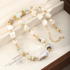 Fashion Baroque Pearl White Howlite Chips Natural Stone Copper Beads Necklaces for Girls Jewelry Jewelry for Women Ladies