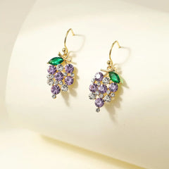 Dainty Grapes Fruits Glitter Heart Drop Earrings for Girls Imitation Pearl Rhinestone Jewelry for Women Ladies Accessories