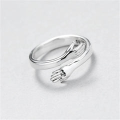 Love Embrace Couple Rings Gold Silver Korean Style Simple Fashion Open Ring Customizable Jewelry for Gift Wholesale Accessories