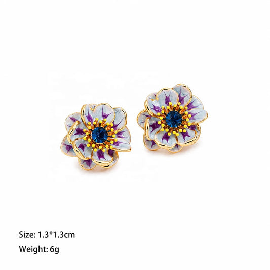 Female Flower Shape White Crystal Rhinestone S925 Silver 18k Gold-plated Stud Earring Low MOQ in Stock Jewelry for Women Daily