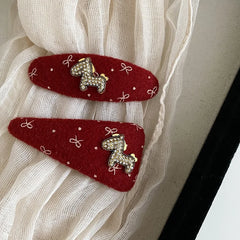 Fashion Sweet Trendy New Year Horse Chinese Hair Clips for Girls Glitter Elegant Snap Clips for Women Ladies Hair Accessories