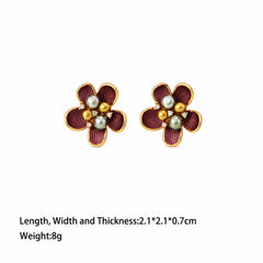 Women Dark Red Flower Shape Freshwater Pearl S925 Silver 18k Gold-plated Zircon Stud Earring Elegant in Stock Jewelry for Causal