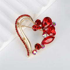 Fashion Classic Rhinestone Heart Shaped Sweet Brooches for Girls Trendy Stylish Pins Jewelry for Women Ladies Accessories