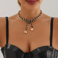 Fashion Heart Shape Bowknot Necklaces for Girls Sweet Cute Glamorous ChokerJewellry for Women Ladies Accessories Wholesale