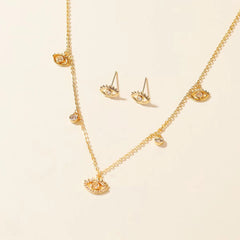 Trendy Elegant Refined Charms Glitter Necklaces for Girls Fashion Stud Earrings Jewelry Sets for Women Ladies Accessories