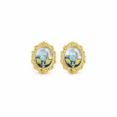 Women S925 Silver 18k Gold-plated Natural Stone Hand-Painted Drip Glaze Stud Earring Elegant Fashion Jewelry for Female Daily