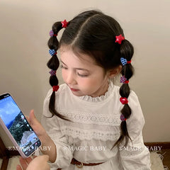 Plaid Heart Shaped Button Scrunchies for Baby Girls Cute Sweet Fashion Hair Ties for Kids Children Hair Accessories in Stock