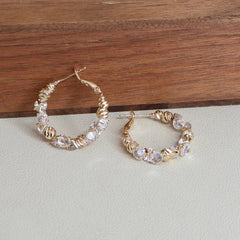 Women Rhinestone Circle Shape Small Hoop Earring Fashion Chic Sparking Luxurious Dainty Wholesale Jewelry Accessories for Daily