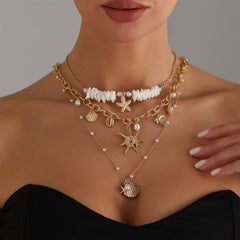 Fashion Boho Beach Ocean Shell Layered Wearing Necklaces for Girls Luxury Sweet Elegant Jewelry for Women Ladies Accessories