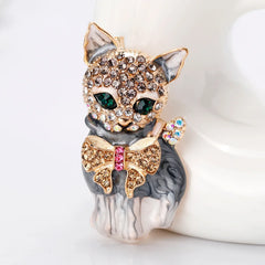 Fashion Glitter Sparking Animals Kitten Cat Brooches for Girls Luxury Pins Jewelry for Women Ladies Accessories Wholesale Chic