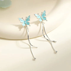 Fashion Fine Charm Tassels Drop Earrings for Girls Sweet Butterfly Imitation Pearl Simple Jewelry for Women Ladies Accessories