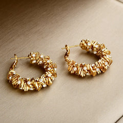 Irregular Woven Gold Zirconium-inlaid Earrings Copper Plated Light Luxury Earrings Classic Fashion Personalized Ear Accessory