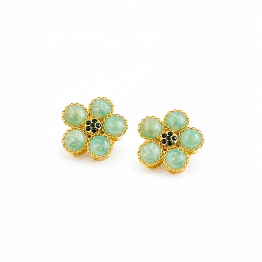 Women Vintage Elegant Flower Green Alloy Stud Earring Factory Price Bulk in Stock Jewelry for Female Daily Party Travelling Use