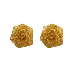 Women's Exquisite Flower Earrings Compact Metal Mesh Woven Rose Stud Earrings Elegant Personalized Casual Fashionable Earrings