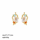 Women' Brown Zircon Blue Turquoise Baroque Pearl Stud Earring Elegant Fashion Trendy Low MOQ in Stock Jewelry for Female Causal