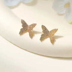 Simple Classic Minimalistic Butterfly Glitter Stud Earrings for Girls Elegant Glamorous Charms Jewelry for Women Accessories