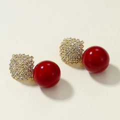 Fashion Red Solid Color Bowknot Luxury Glitter Stud Earrings for Girls Sweet Jewelry for Women Ladies Accessories Wholesale