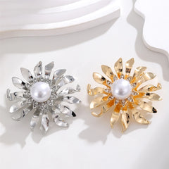Fashion Glitter Sweet Flowers Floral Sparking Brooches for Girls Imitation Pearl Pins Jewelry for Women Ladies Accessories