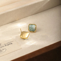 Women Square Shape Green Natural Stone Stud Earring Elegant Dainty Trendy Factory Price Low MOQ in Stock Jewelry for Female