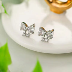 Women Bow Shape Rhinestone Mini Stud Earring Fashion Glitter Sparking Simple Bulk Jewelry Accessories for Girls Daily Office Use
