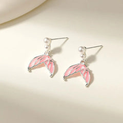 Fashion Pink Shell Imitation Pearl Sweet Princess Style Drop Earrings for Girls Ocean Jewelry for Women Ladies Accessories