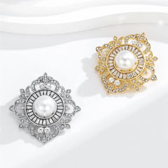 Fashion Luxury Imitation Pearl Glitter Rhinestone Brooches for Girls Sparkle Vintage Pins Jewelry for Women Ladies Accessory