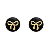 French Hepburn-style Round Stud Earrings Bowknot Black Retro Earrings Sweet Fashionable Elegant and High-end Ear Accessories