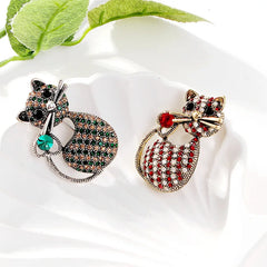 Fashion Glitter Sparking Rhinestone Cat Animals Brooches for Girls Sweet Cute Pins Jewelry for Women Ladies Accessories Kawaii